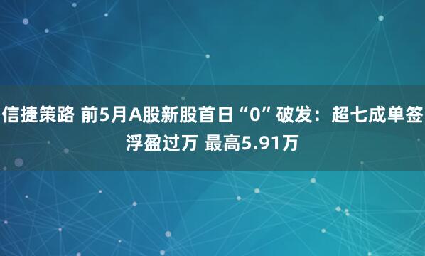 信捷策路 前5月A股新股首日“0”破发：超七成单签浮盈过万 最高5.91万
